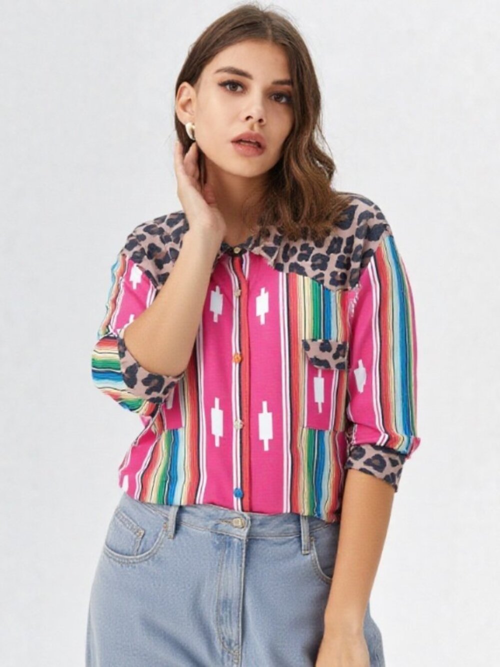 Southern Stitch Womens Top Blouse Button Up Front Long Sleeves Stretch Size 3XL